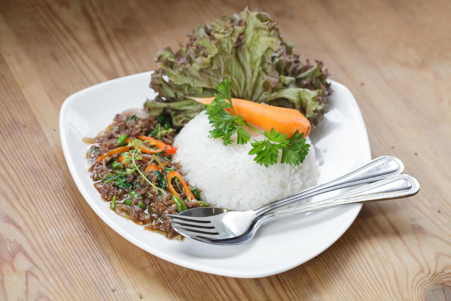 thai spicy food basil pork fried rice recipe photo