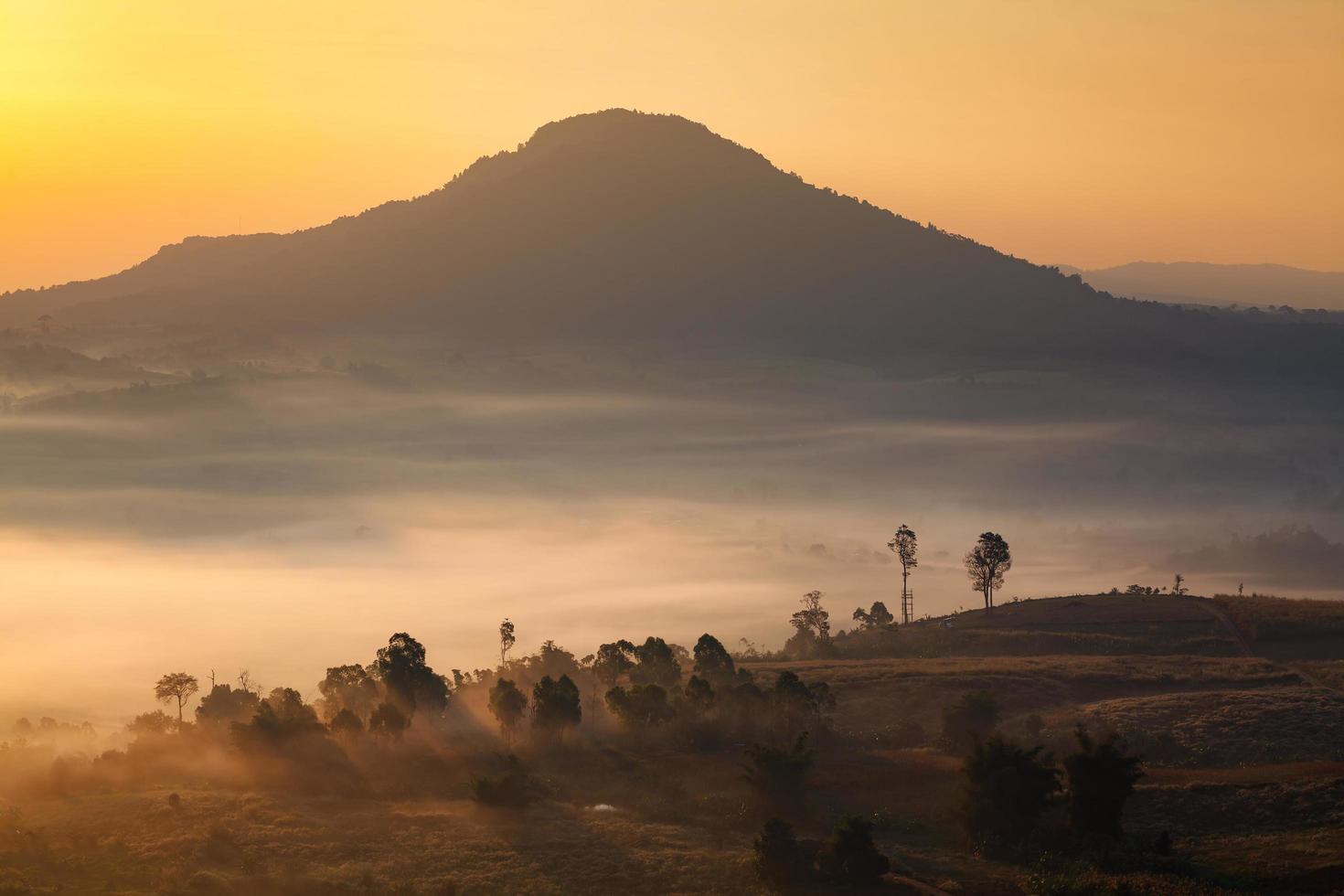 Misty morning sunrise in Khao Takhian Ngo View Point at Khao-kho Phetchabun,Thailand photo