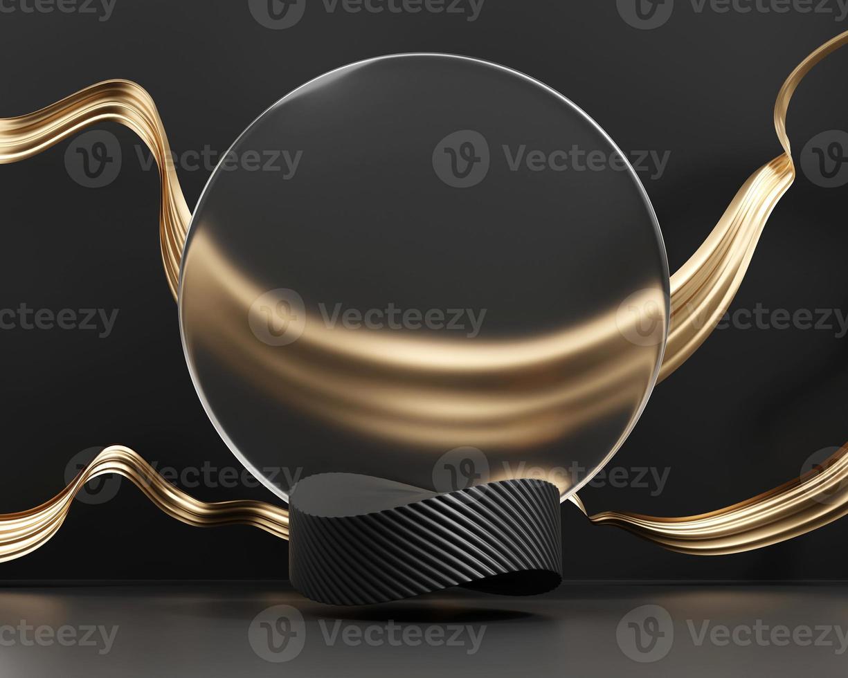 3D rendering abstract platform podium product presentation and golden decoration backdrop photo