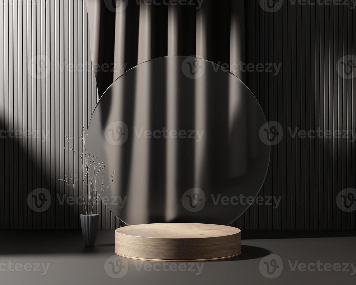 3D rendering brown platform podium with curtain product presentation background photo