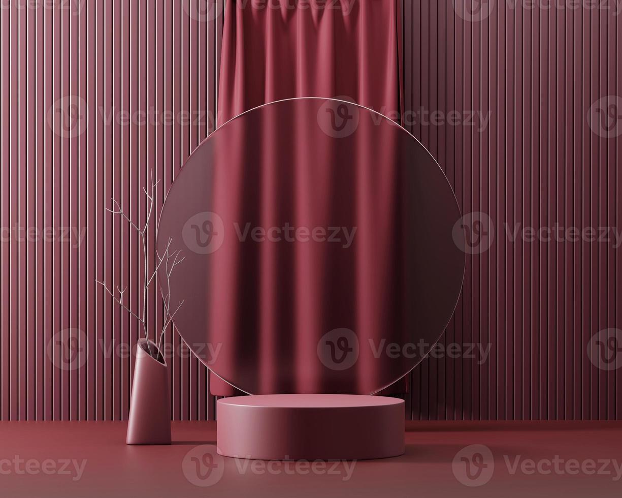 Abstract still life elegance red podium platform product showcase with curtain 3d rendering photo