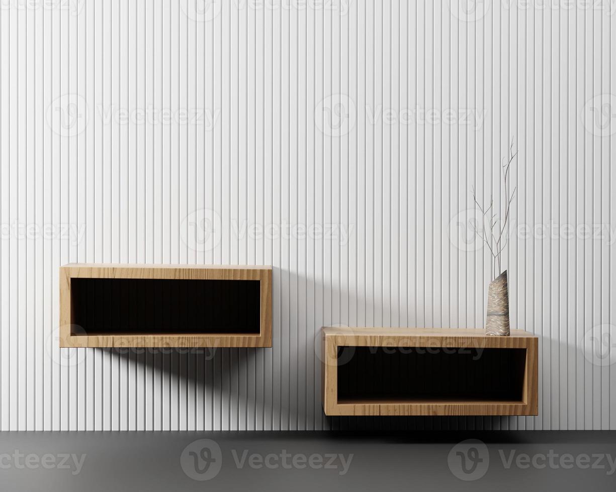 Abstract Minimal Modern Shelf Wood Plank For Product Display Showcase 3D Rendering photo