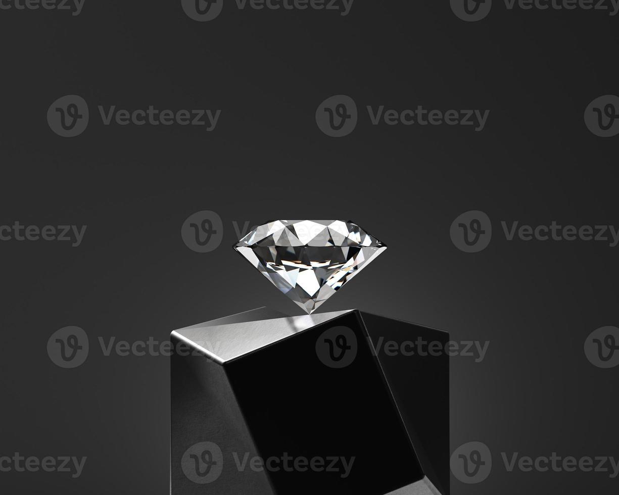 Abstract diamond gem placed on black podium background 3d render photo