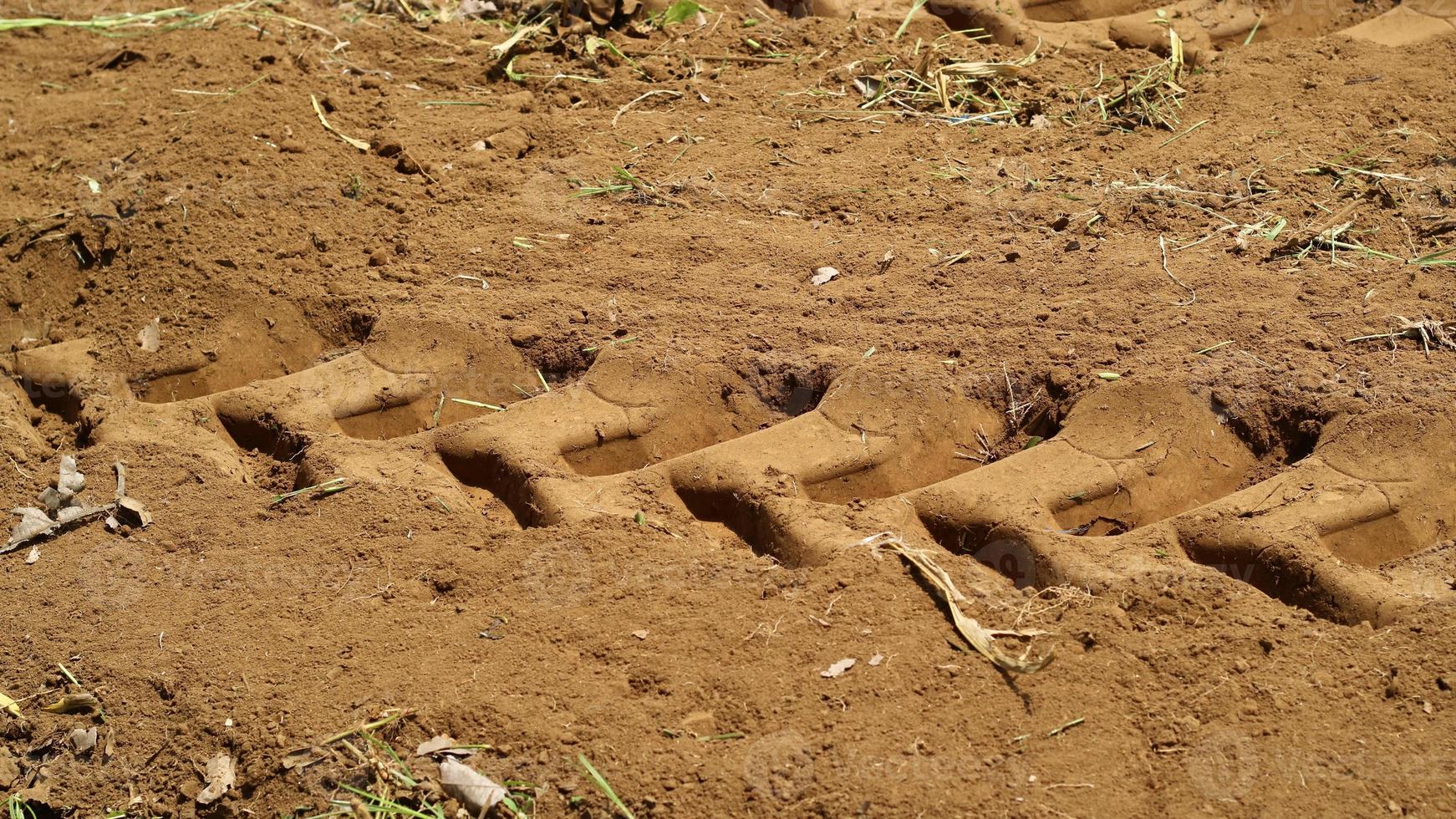 A dirt road with rutted cars passing by and producing an interesting texture photo