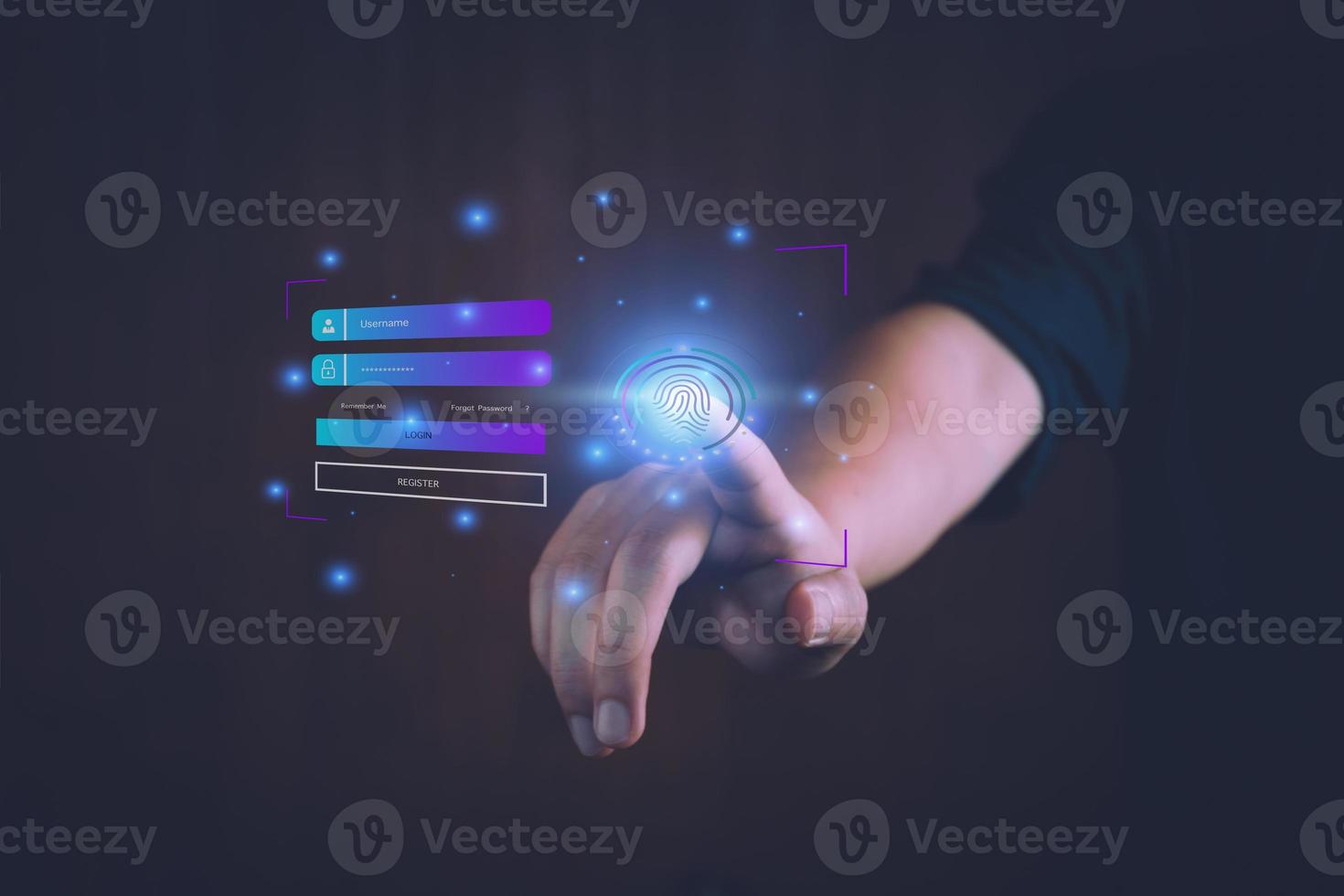 cyber security concept. fingerprint login, fingerprint scan user to verify identity, identity security and encryption, secure access to personal information. Access Internet Safely, Cyber Security photo