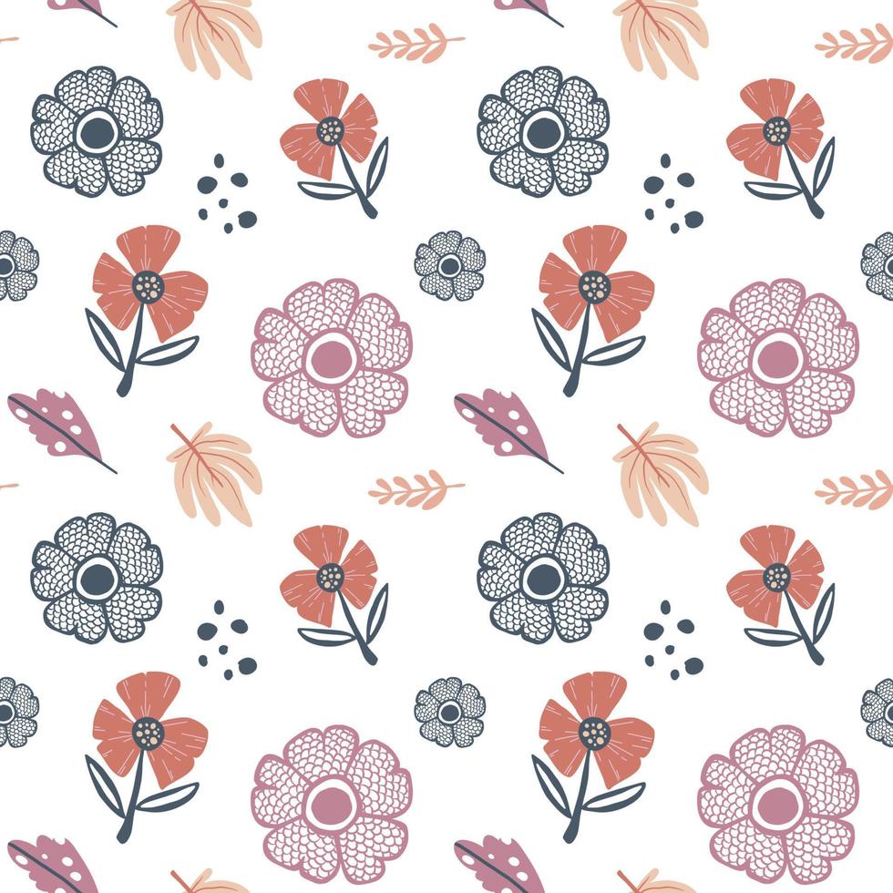 Pastel Floral Pattern in hand drawn style and white backdrop vector