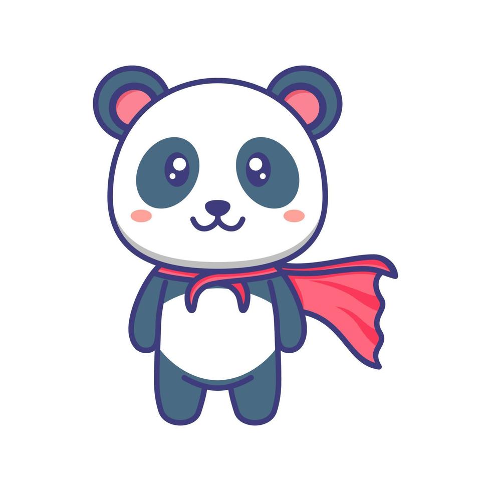 Cute baby panda hero with red cape cartoon illustration vector