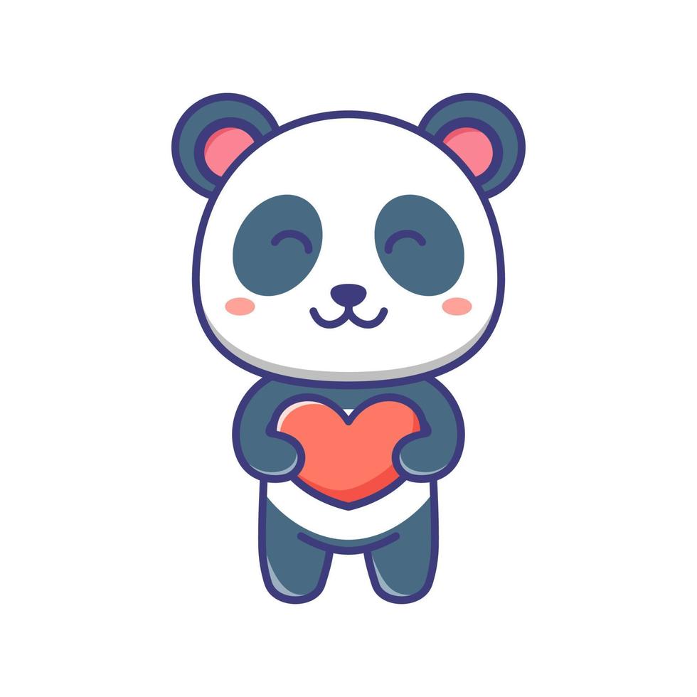 Cute baby panda love cartoon illustration vector