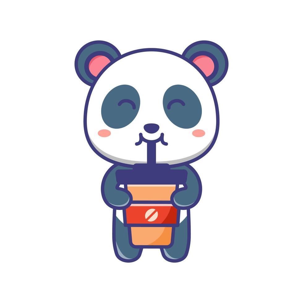 Cute baby panda drink a cup of coffee cartoon illustration vector