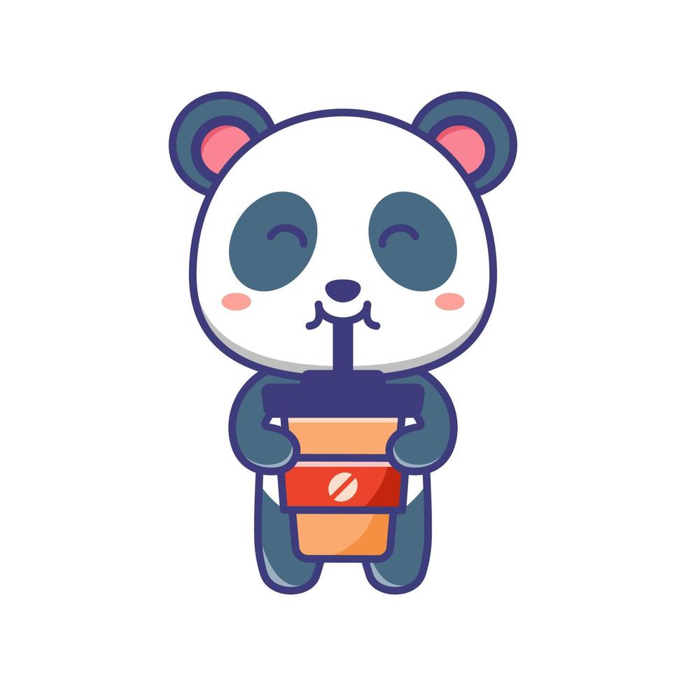 lindo bebé panda bebe una taza de café ilustración de dibujos animados vector