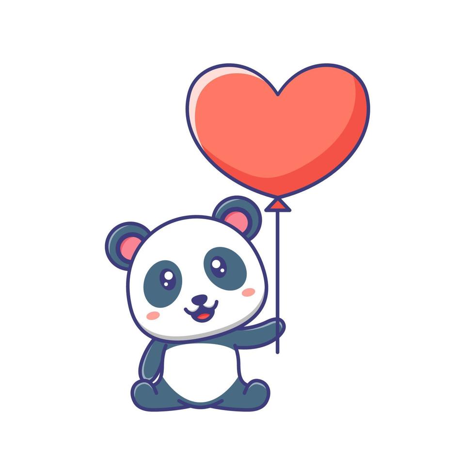 Cute baby panda sitting and holding balloon cartoon illustration vector