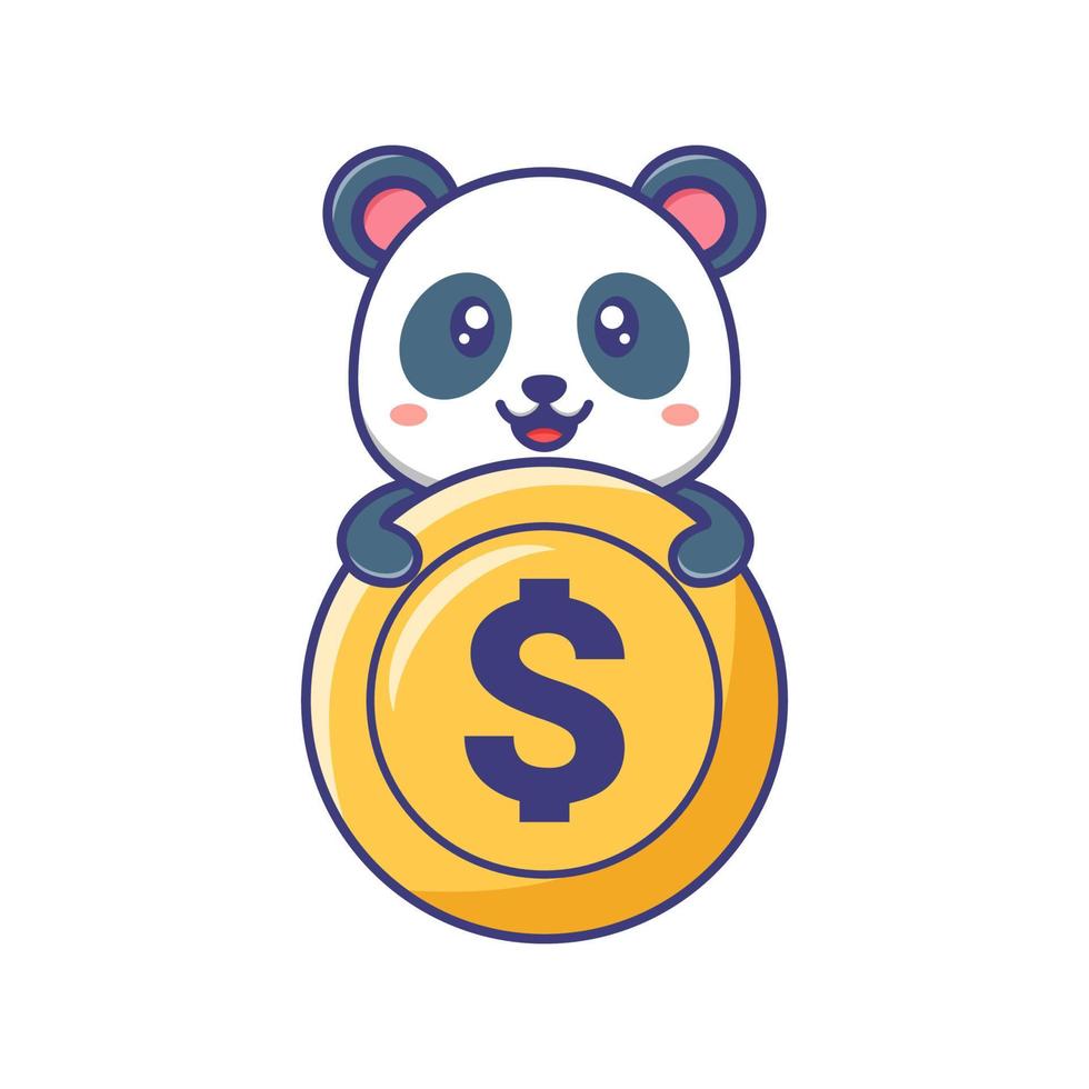 Cute baby panda with dollar coin cartoon illustration vector