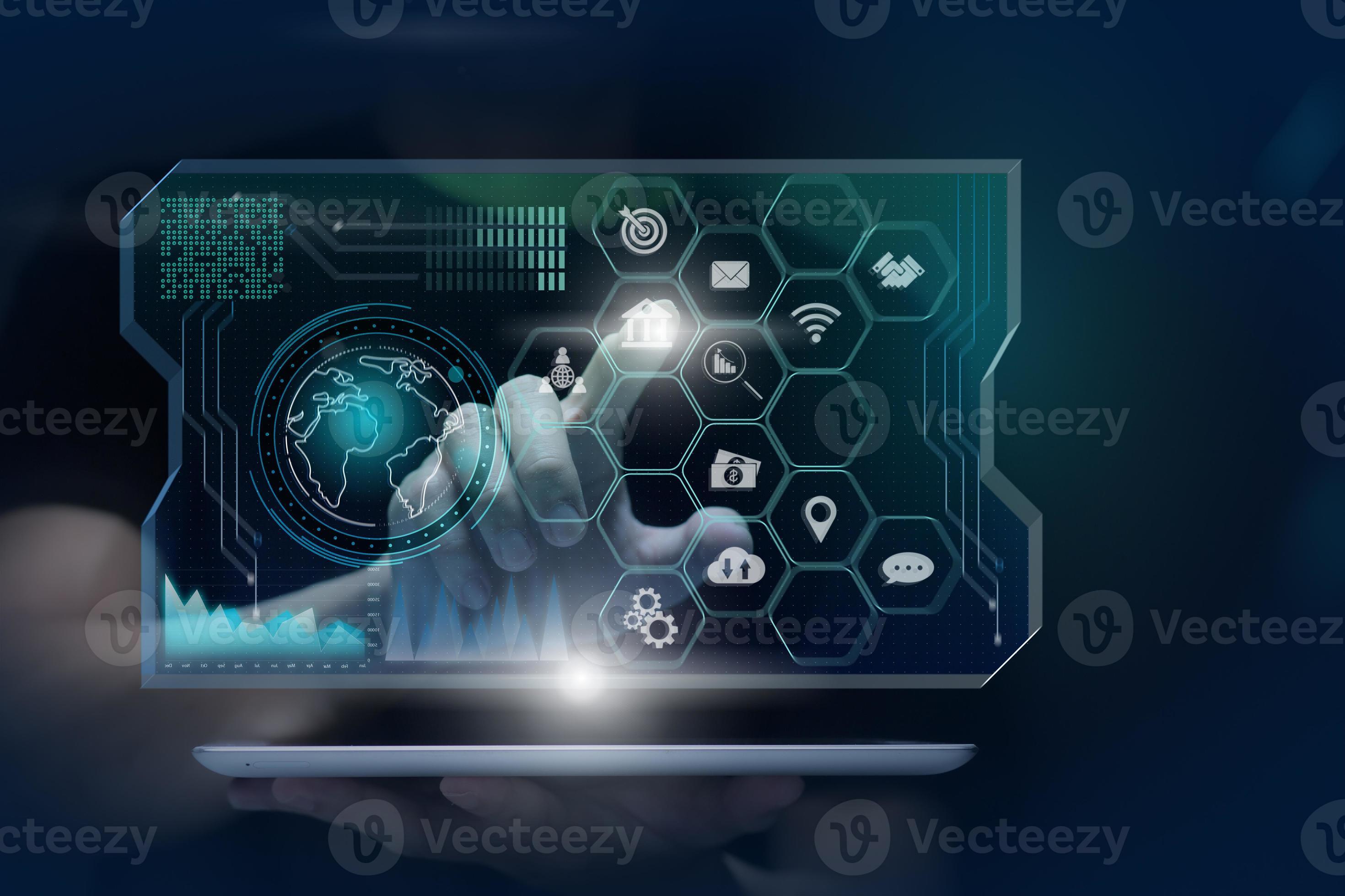 using tablet and virtual touch screen do online transactions with