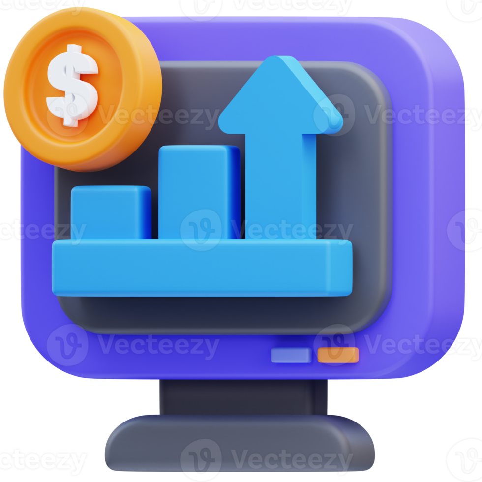 3d rendering of device icon monitor illustration marketing profit analysis increases png