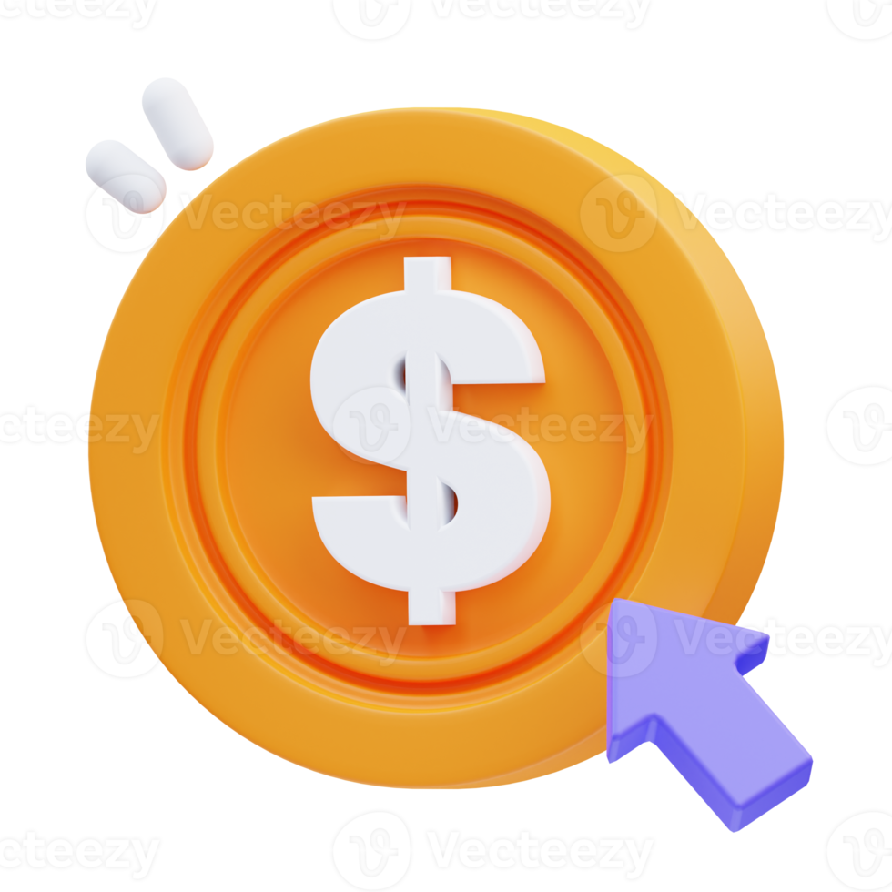 renderização em 3D da ilustração do ícone de moeda pay-per-click png