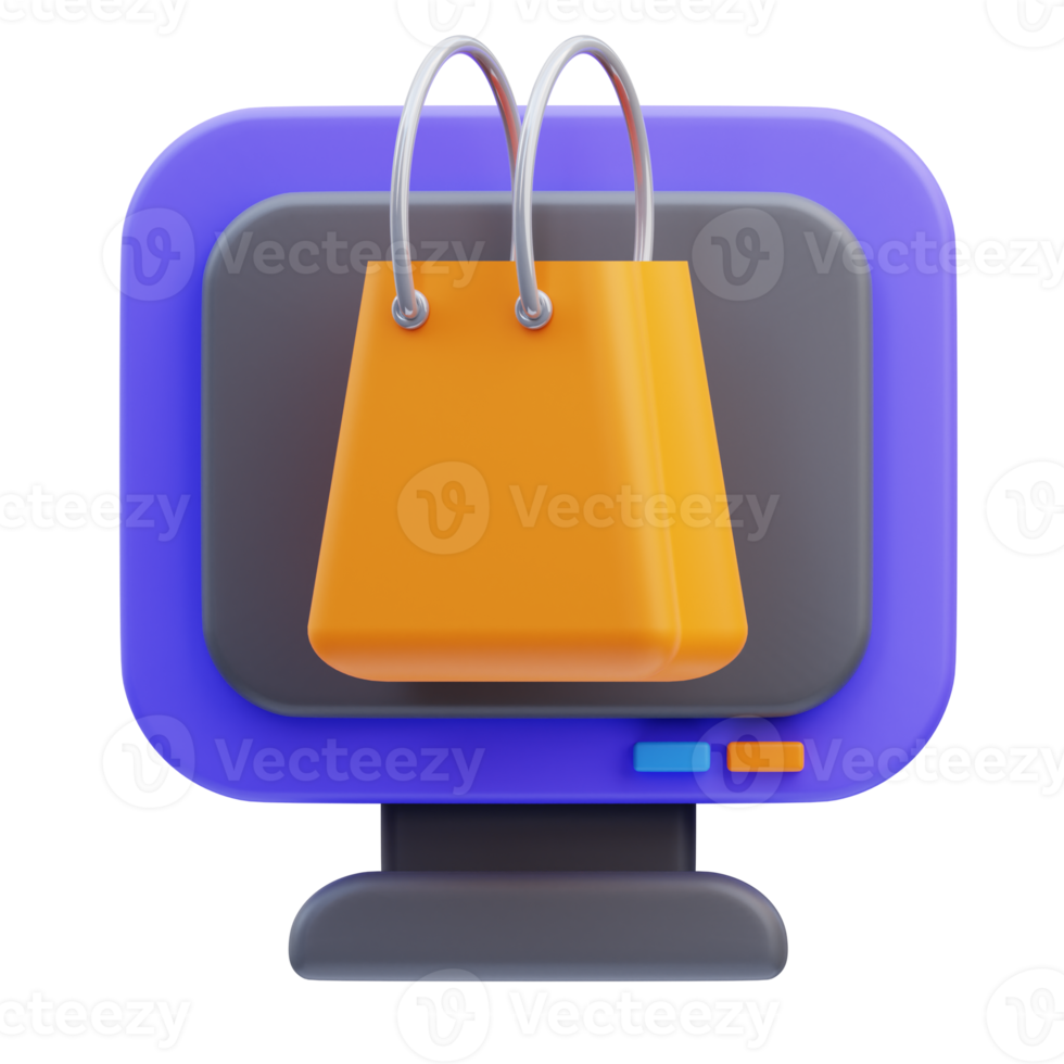 3d rendering of device monitor and bag icon illustration, product marketing png
