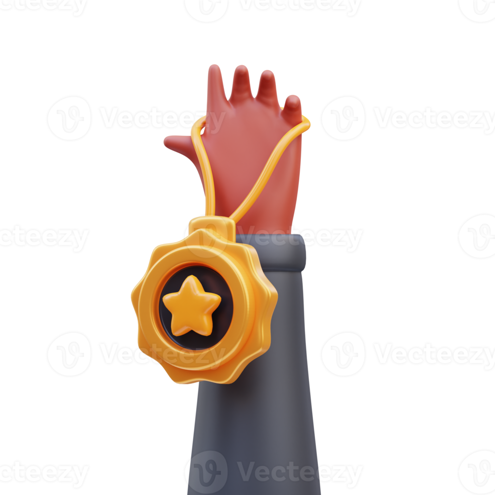 3d rendering of medal hand holding game icon illustration png