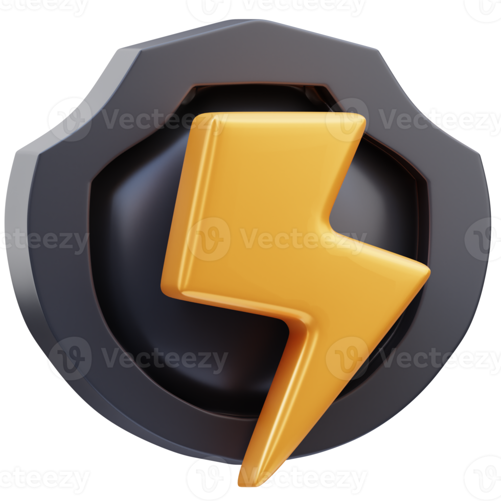 3d rendering illustration of lightning game icon with badge png