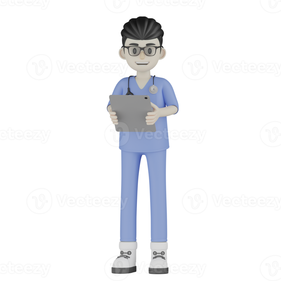 3D Isolated Doctor With A Medical Record png