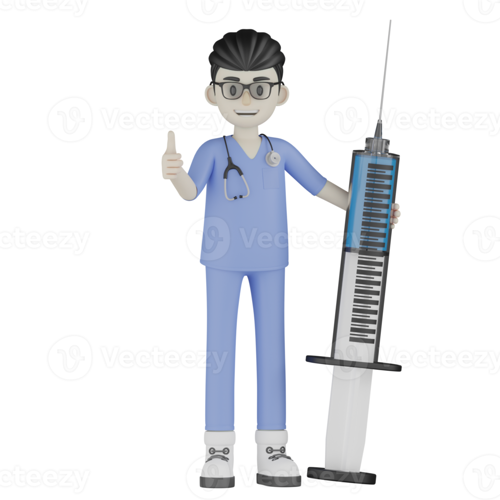 3d geïsoleerd dokter met vloeistoffen en injecties png