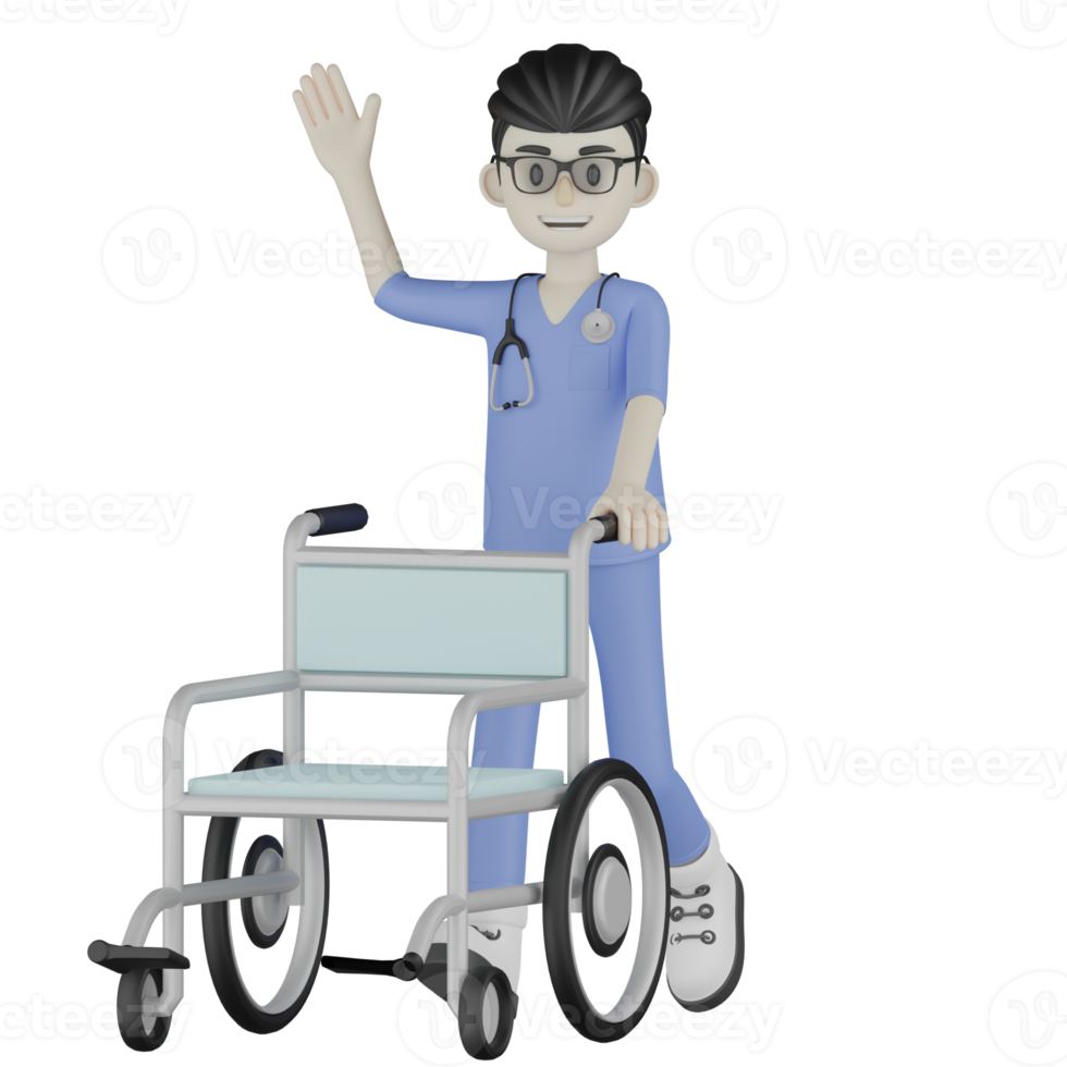3D Isolated Doctor With A Wheelchair png