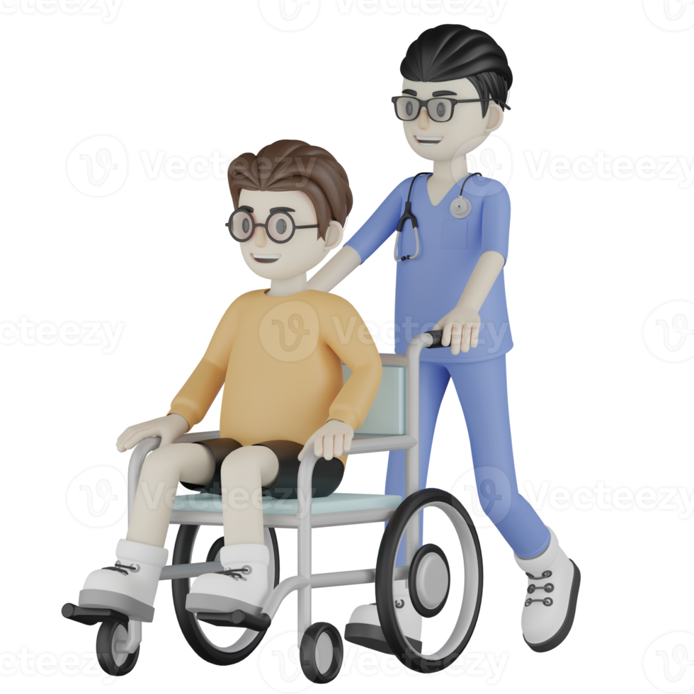 3D Isolated Doctor With A Wheelchair png