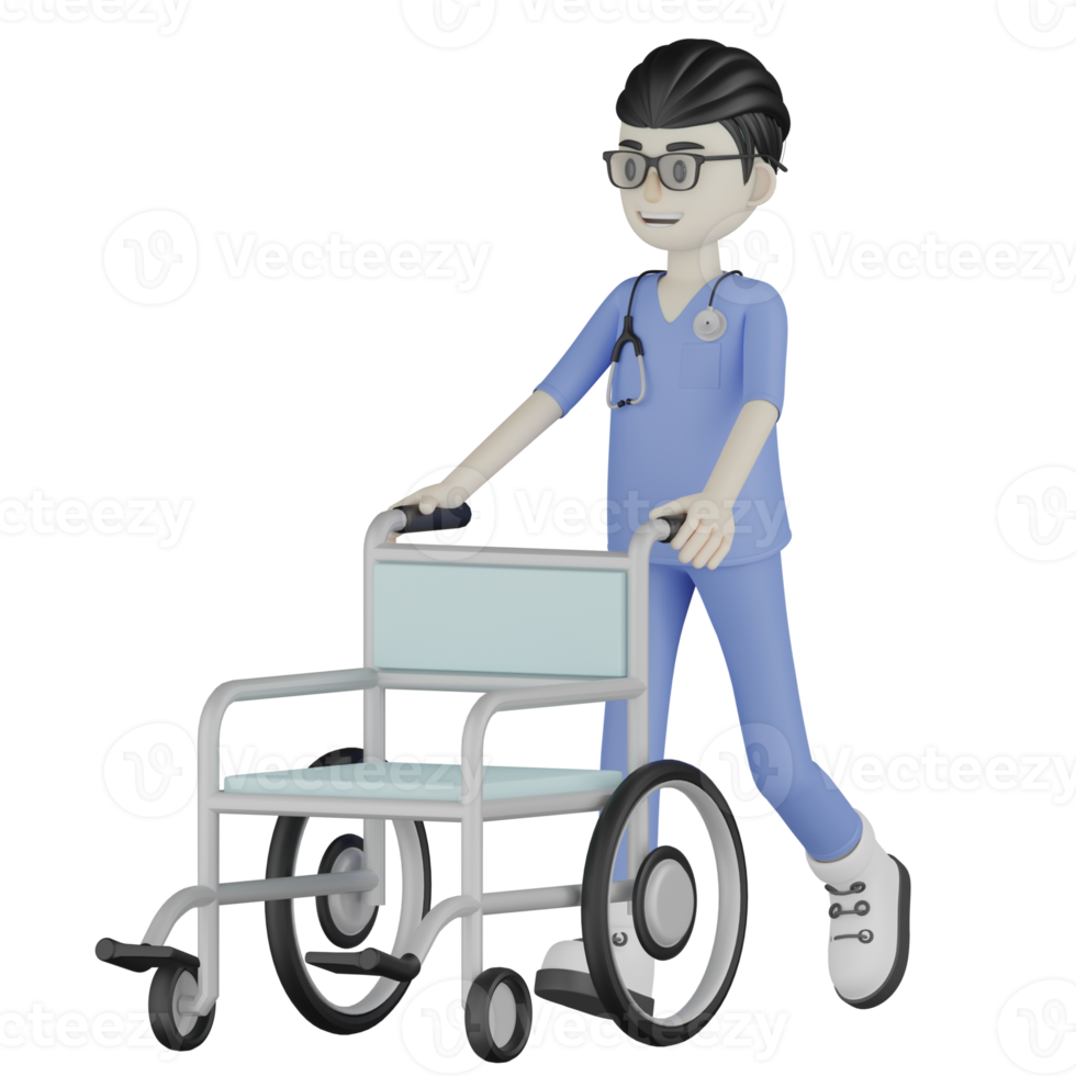 3D Isolated Doctor With A Wheelchair png