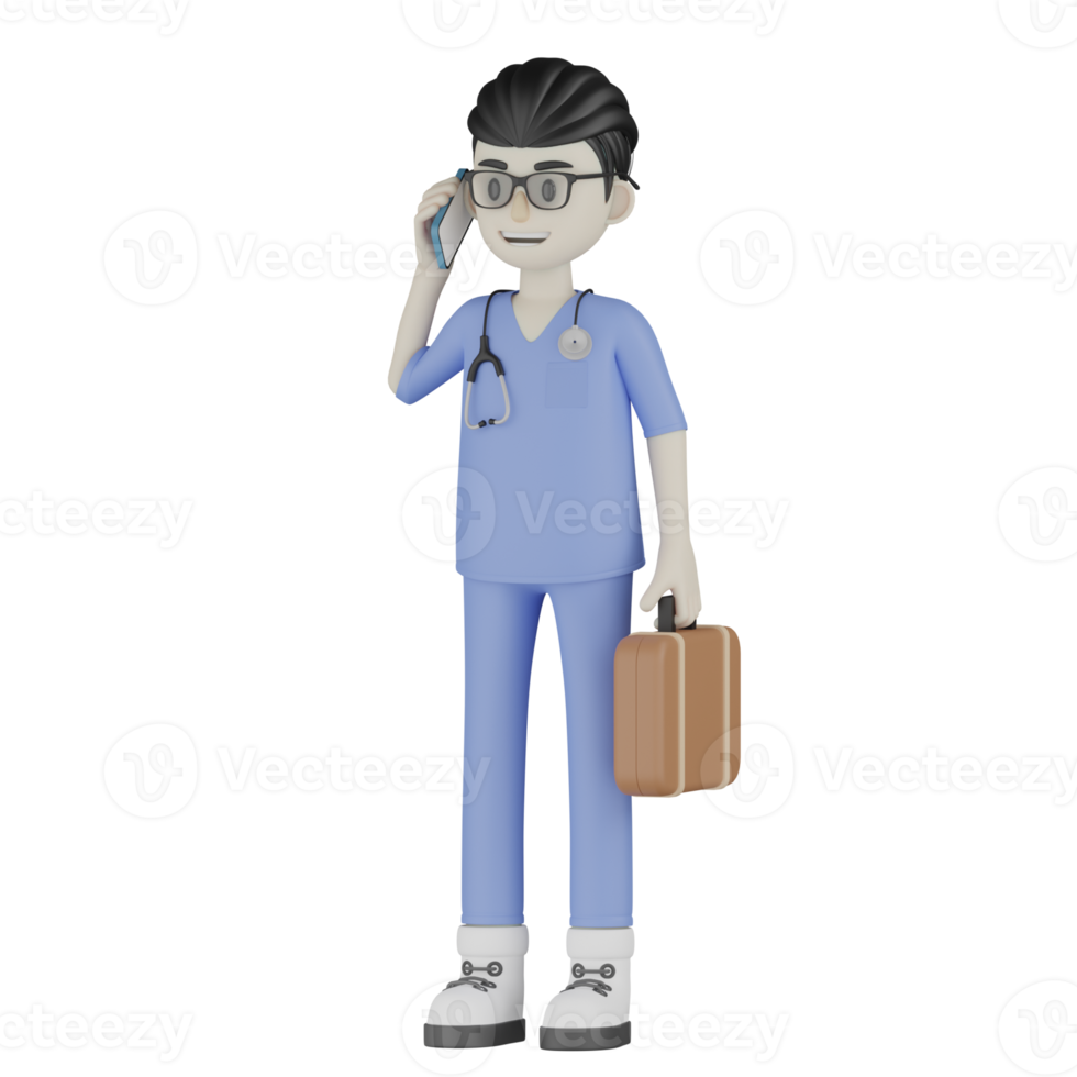 3D Isolated Doctor With His Briefcase png