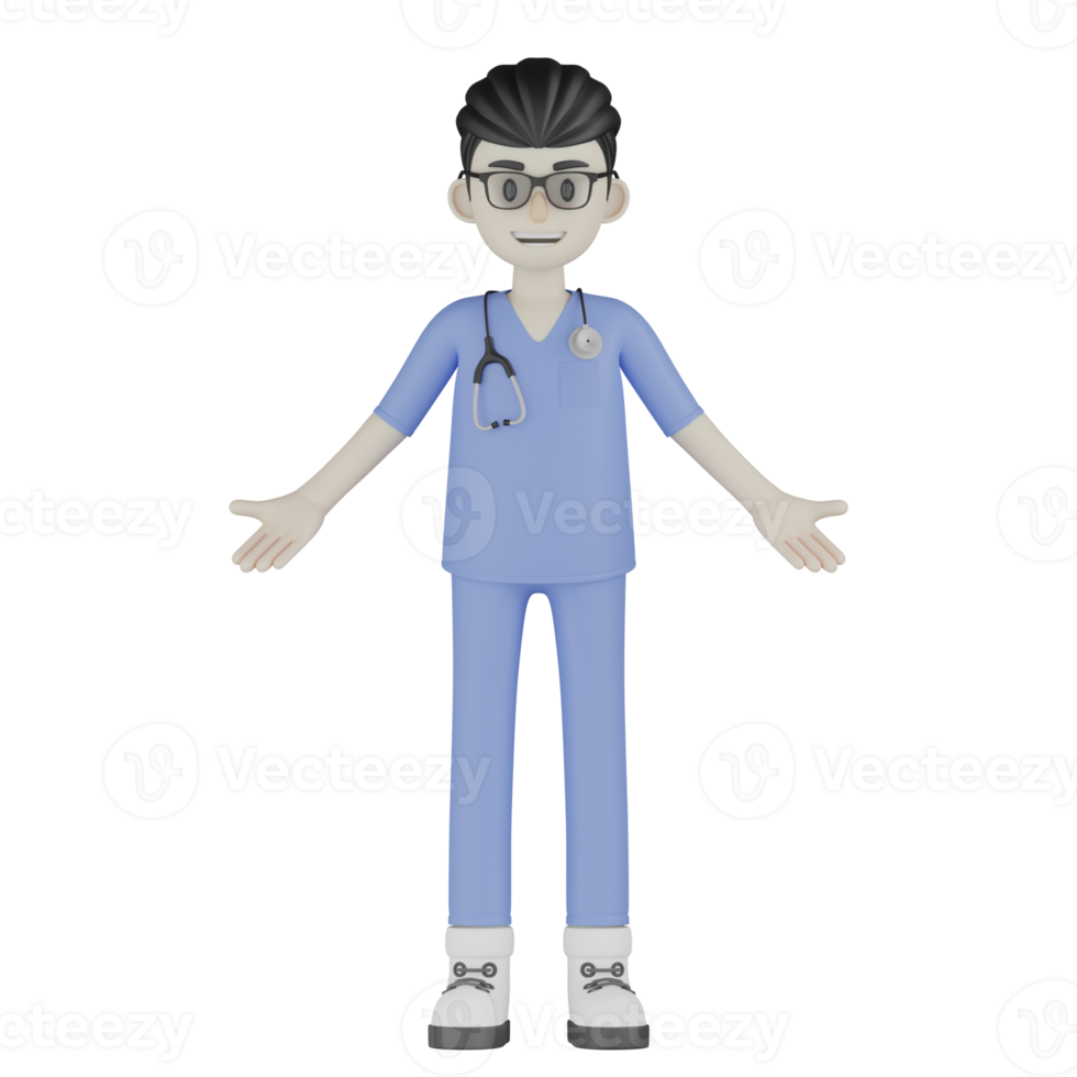 3d geïsoleerd dokter met bril en blauw kleren png