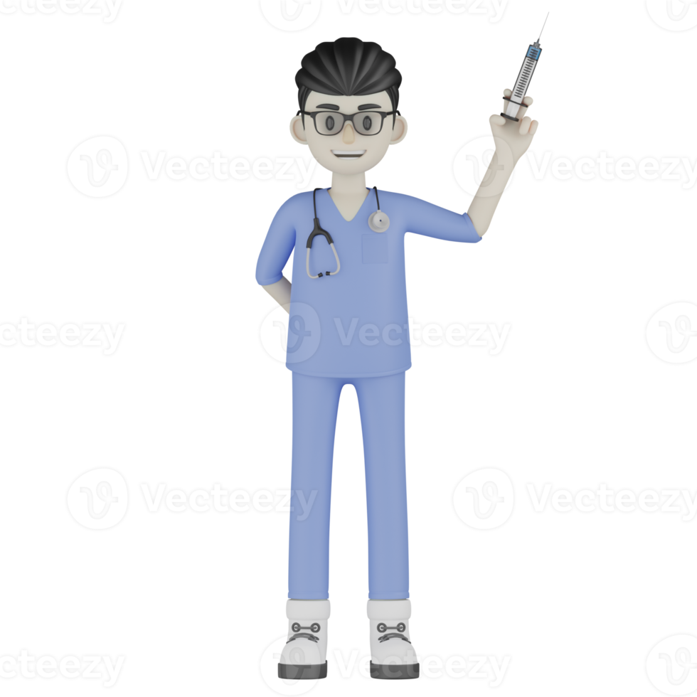 3D Isolated Doctor with fluids and injections png