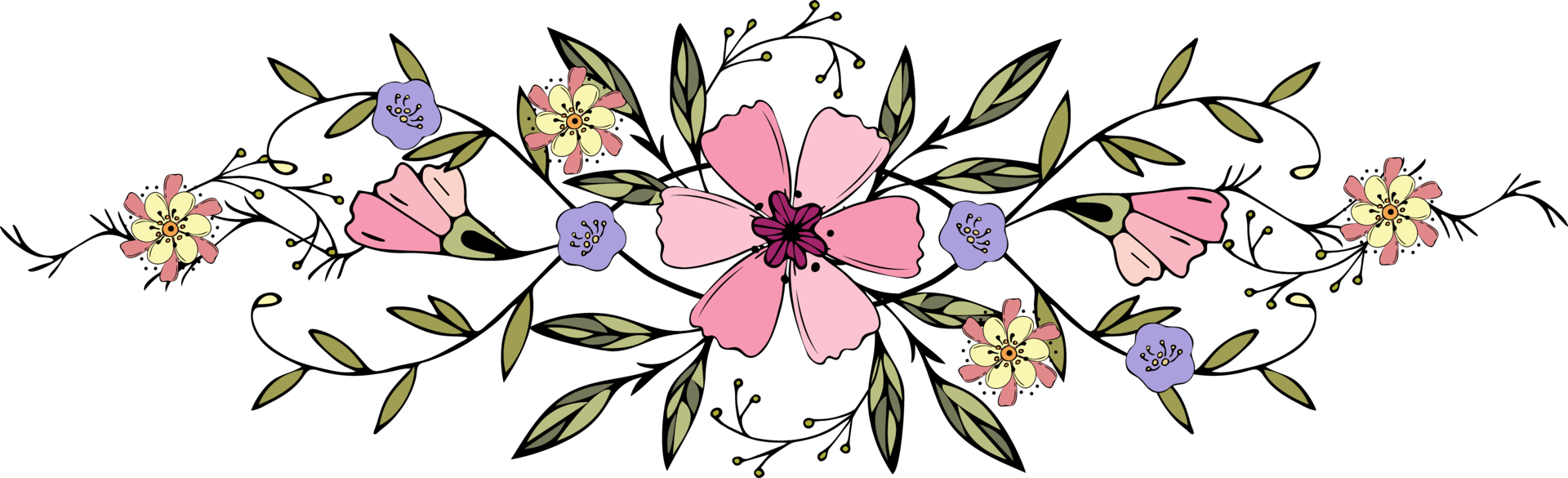 ornamento flores doodle dibujado a mano, png