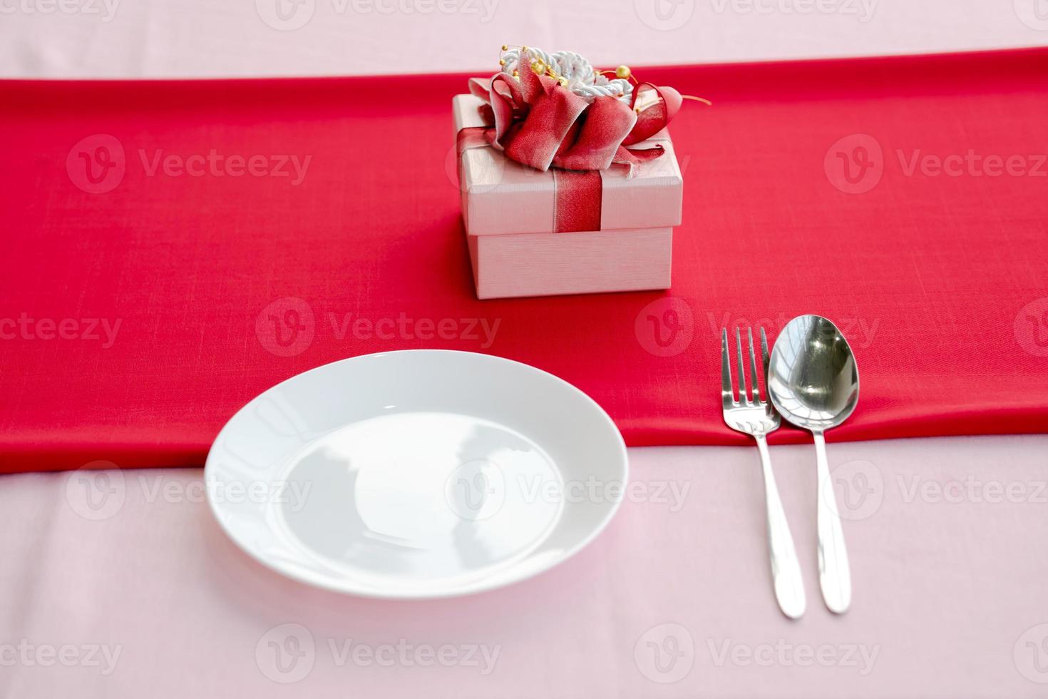 Dinner plate, fork and spoon, Gift box. photo