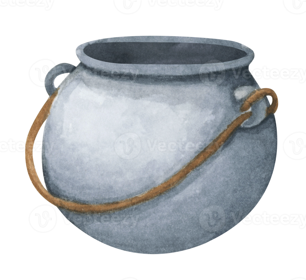 Fantasy witch cauldron, Steel black cauldron. Watercolor illustration for Halloween. Use it for postcards, invitations, and scrapbooking. png