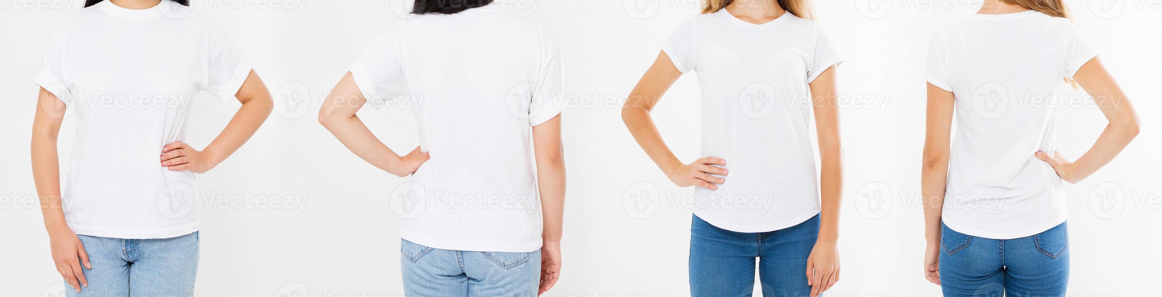 women white tshirt isolated on white background, two girl t shirt photo