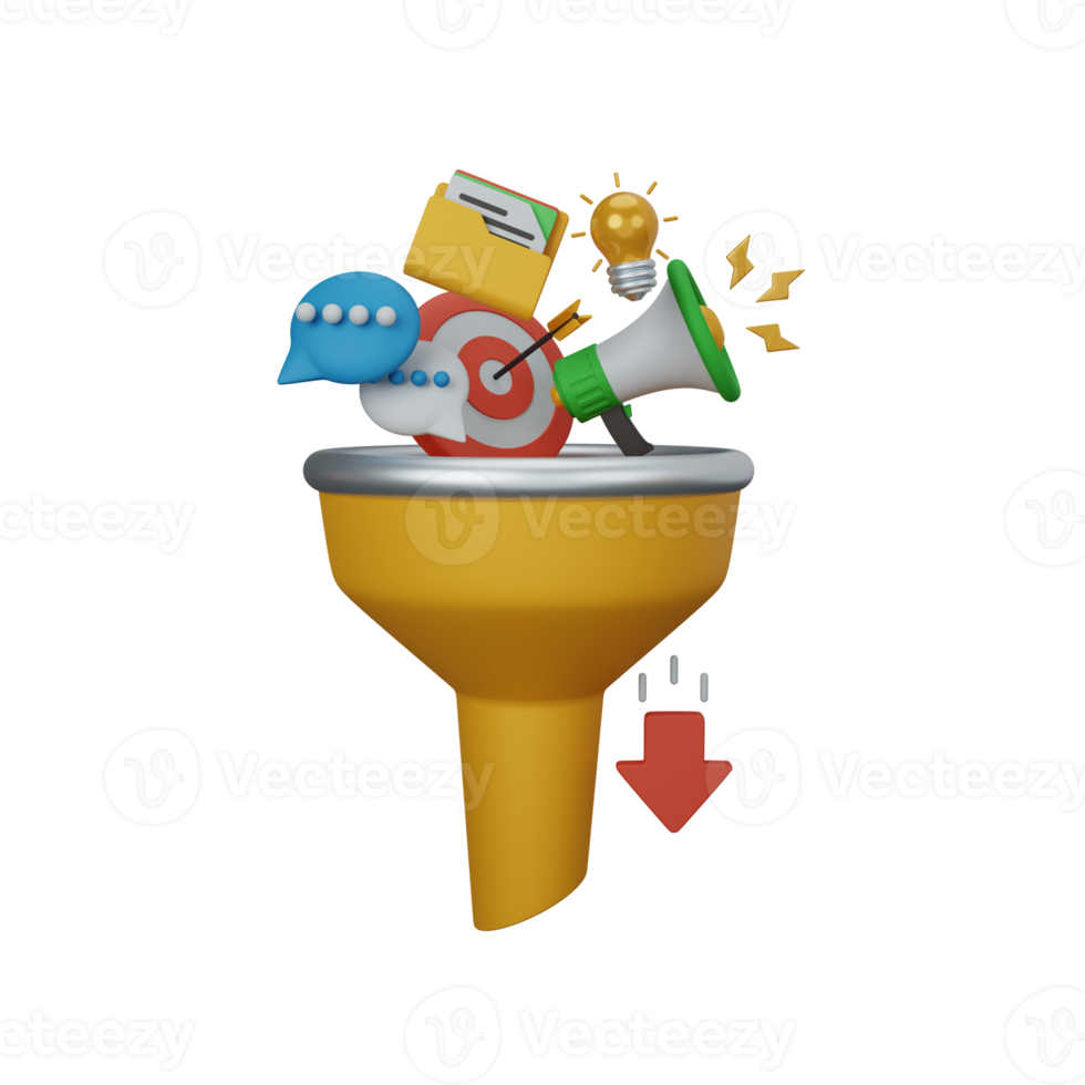 3d rendering marketing funnel isolated useful for business, company, economy, corporate and finance png