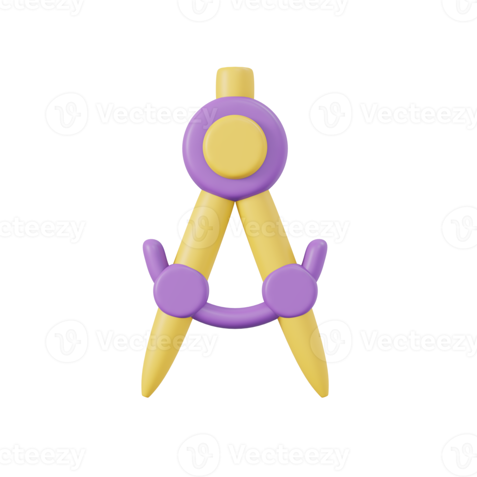 3D Rendering of compass math icon. 3d render illustration cartoon style. png