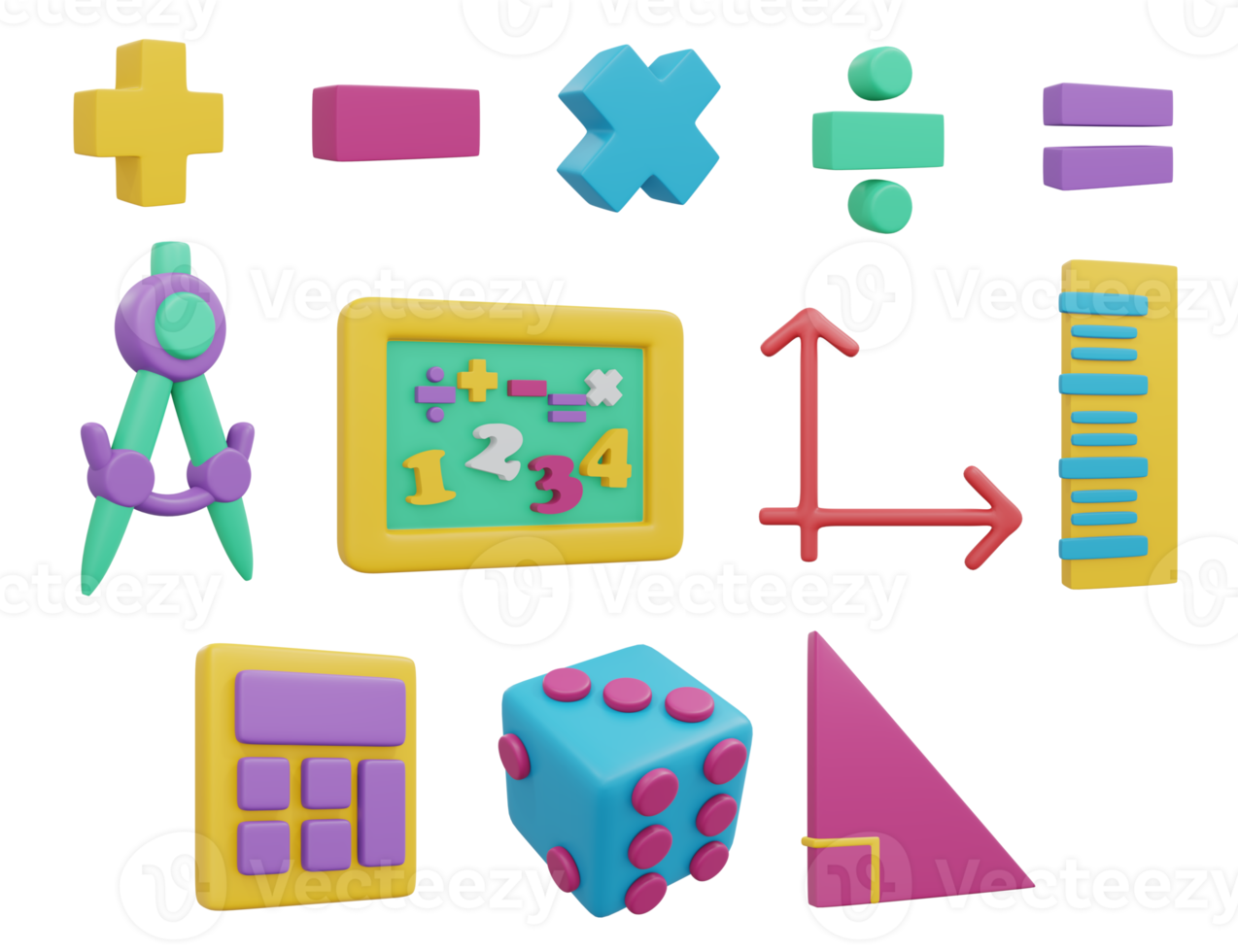 3d interpretazione impostato di matematica attrezzo elementi ragazzo scuola. 3d rendere illustrazione cartone animato stile. png