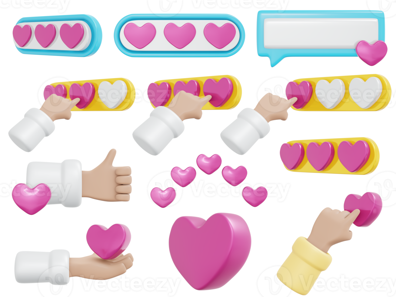 3d Rendering of love heart feedback review icon concept of customer comment and service. png