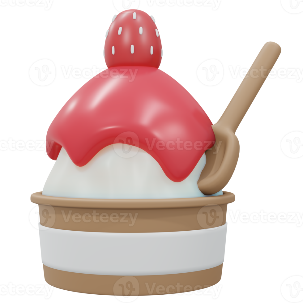 3D Rendering to go cup of  srawberry ice cream soft ice. 3d render cartoon style. png