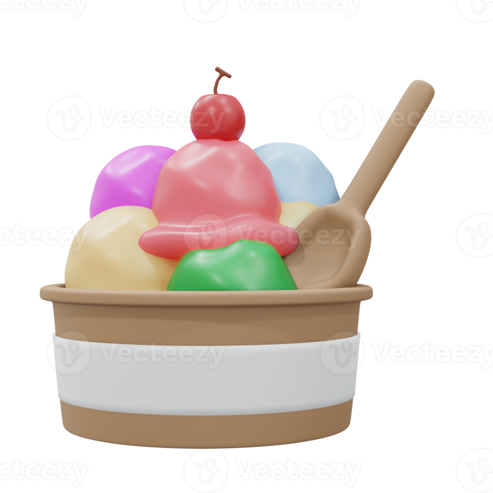 3D Rendering to go cup of ice cream scoop many color. 3d render cartoon style. png