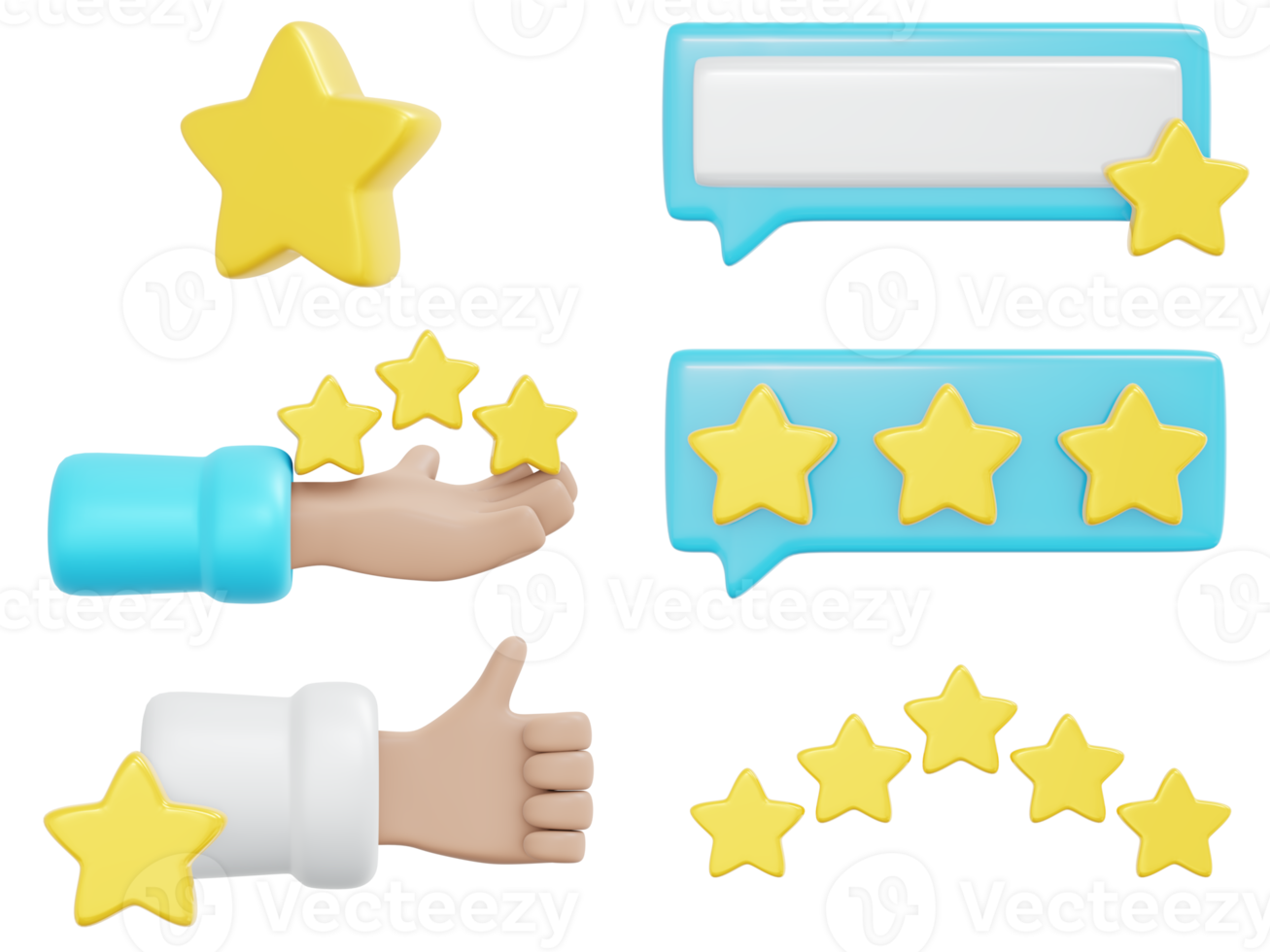 3d Rendering of set of star feedback review icon concept of customer comment and service png