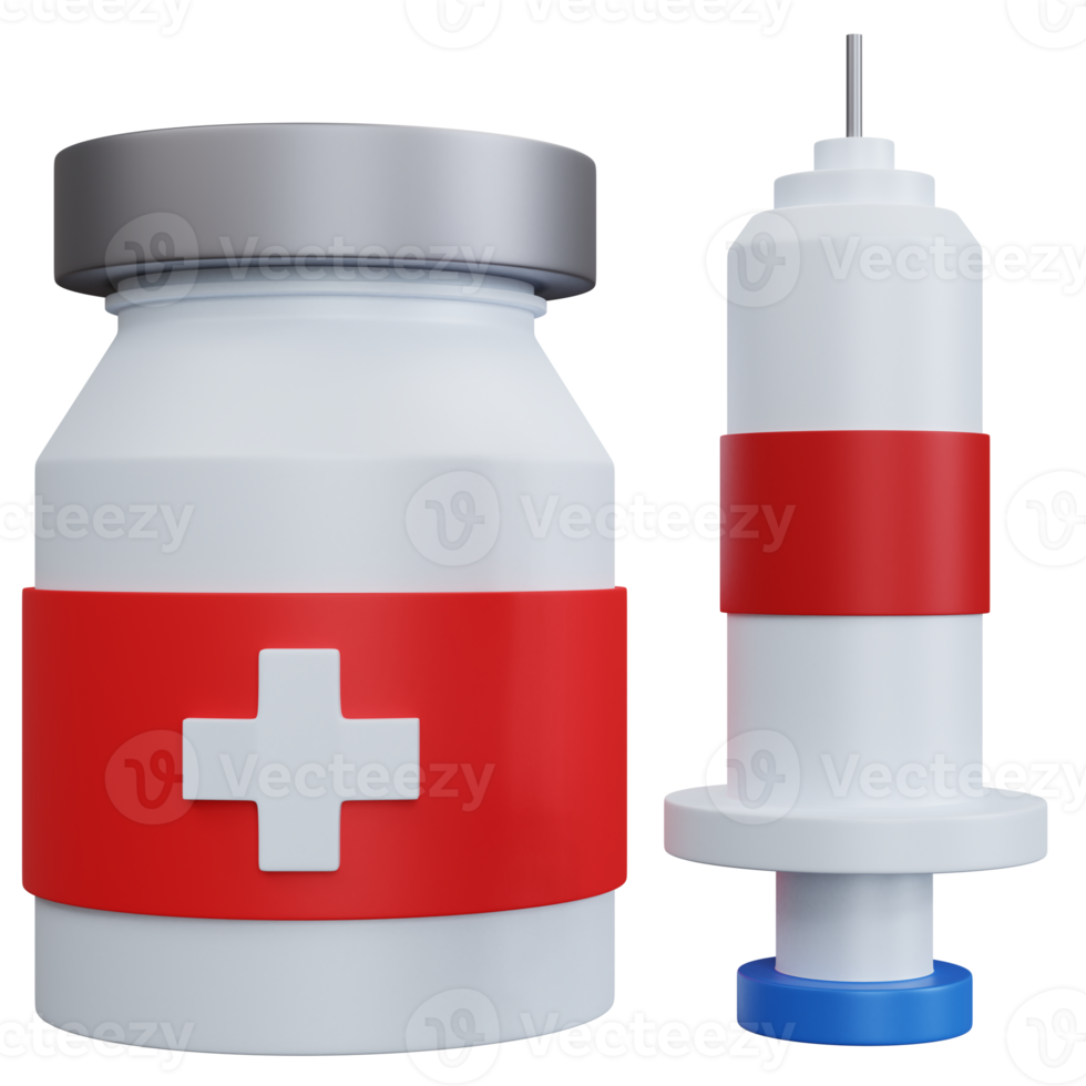 3d rendering medical bottles and syringes isolated png