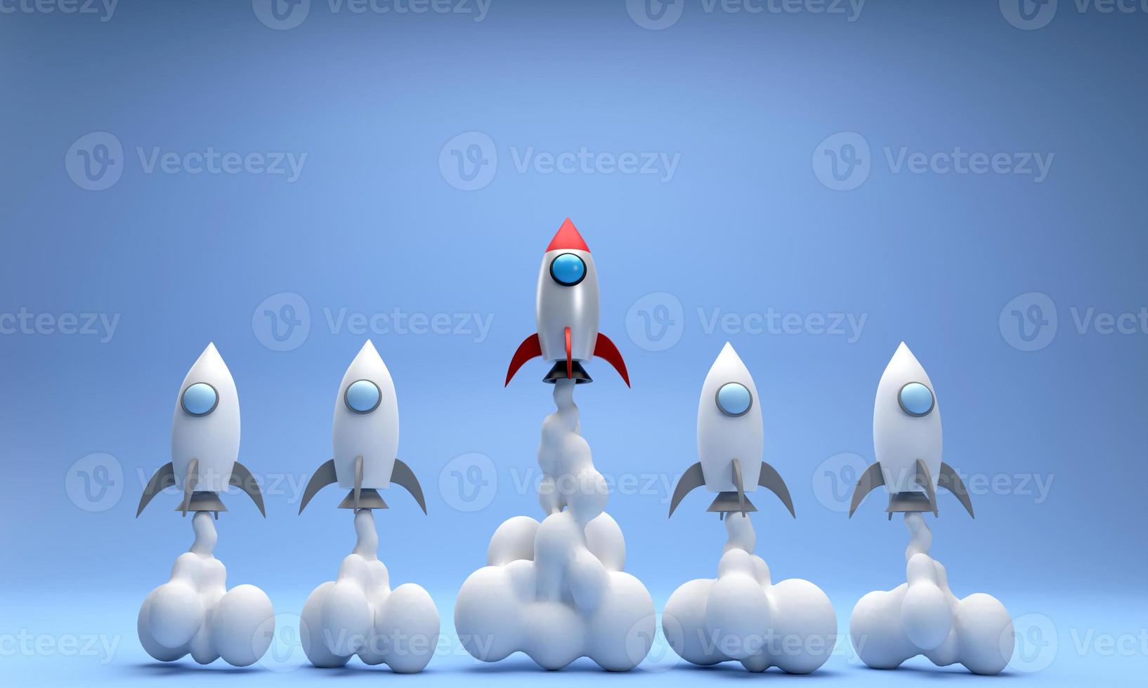 rocket soaring. Different rockets fly high and stand out. different from others, concept startup idea, new generation, faster work better photo