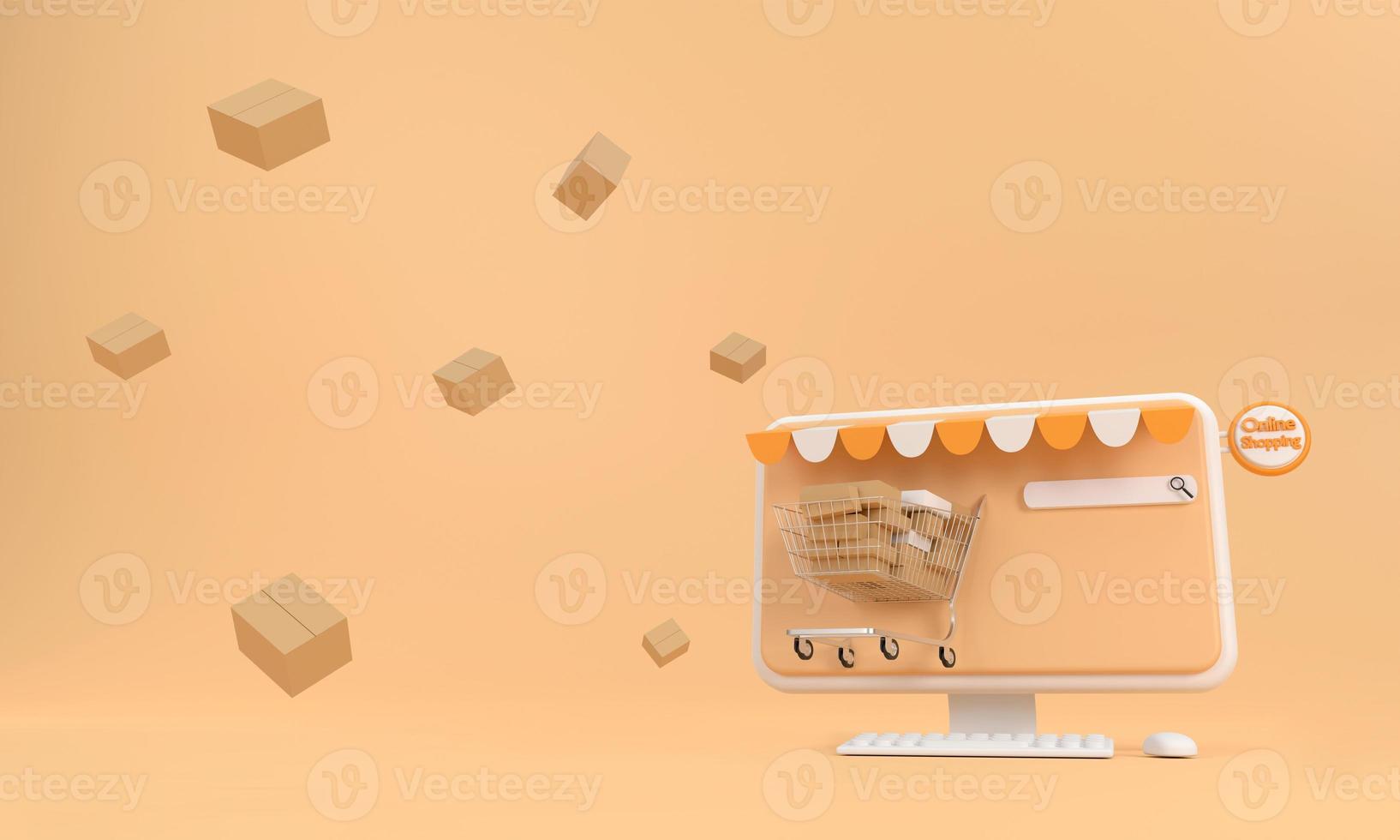 3D. E-commerce concept, Shopping online and delivery service on computer application. photo