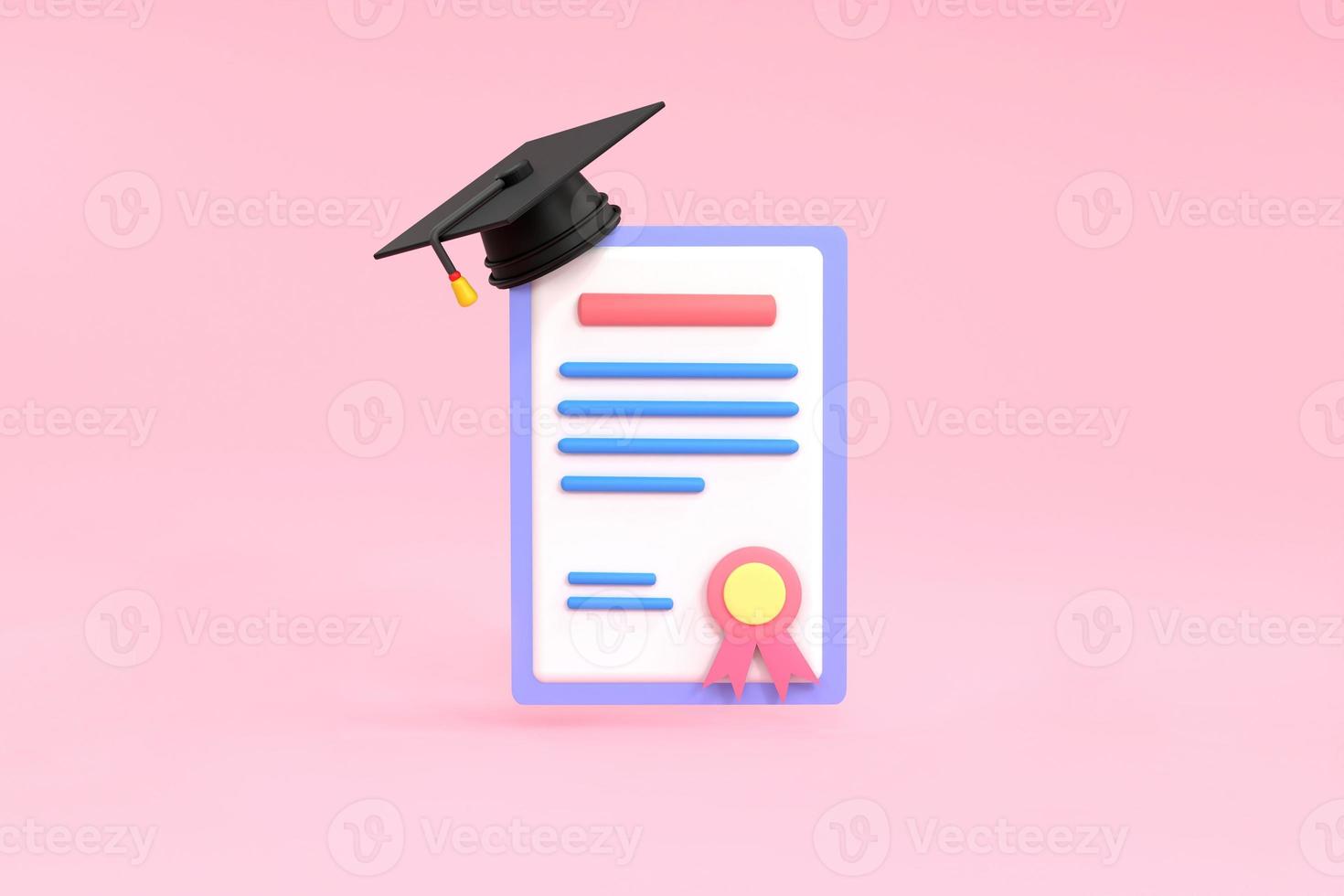 Achievement, award, grant, diploma concepts. graduation certificate with stamp and ribbon bow. photo