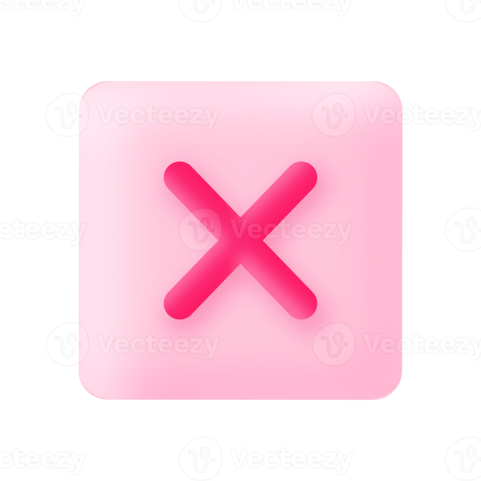 3D Close Icon Cross Exit White and Pink Red Sign Element Illustration with Transparent Background png