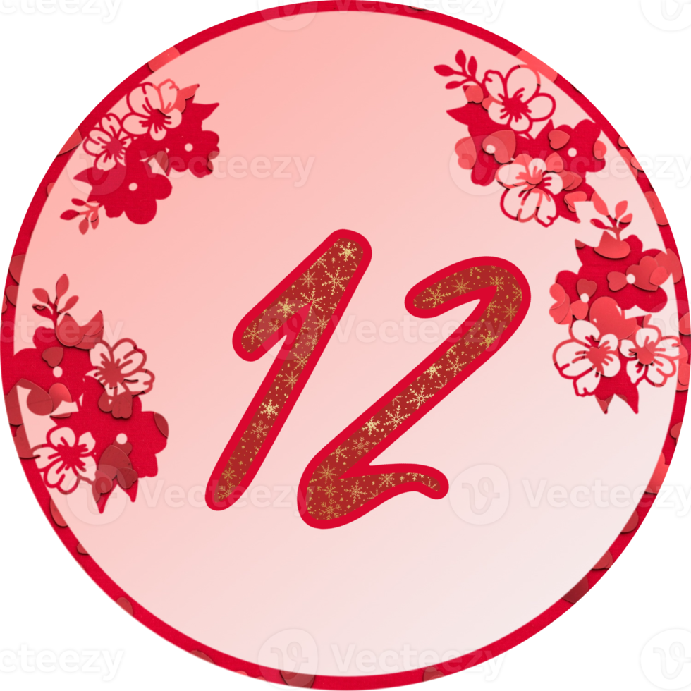 12 th birthday, advent calendar. Holiday, Christmas, wedding, birthday template, Red colours, flowers. Chinese Happy new year. png