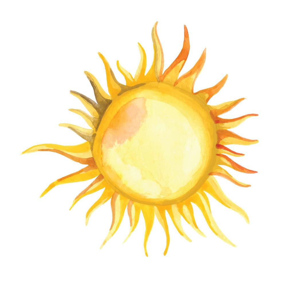 Sun icon. Watercolor illustration isolated on white vector