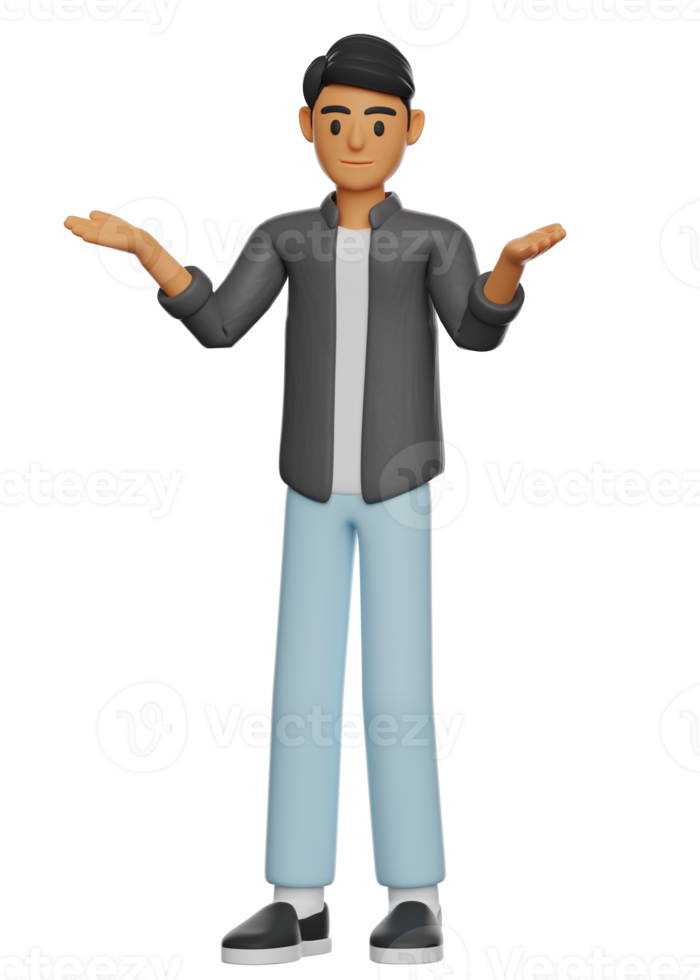 3D Illustration of a boy posing confused png