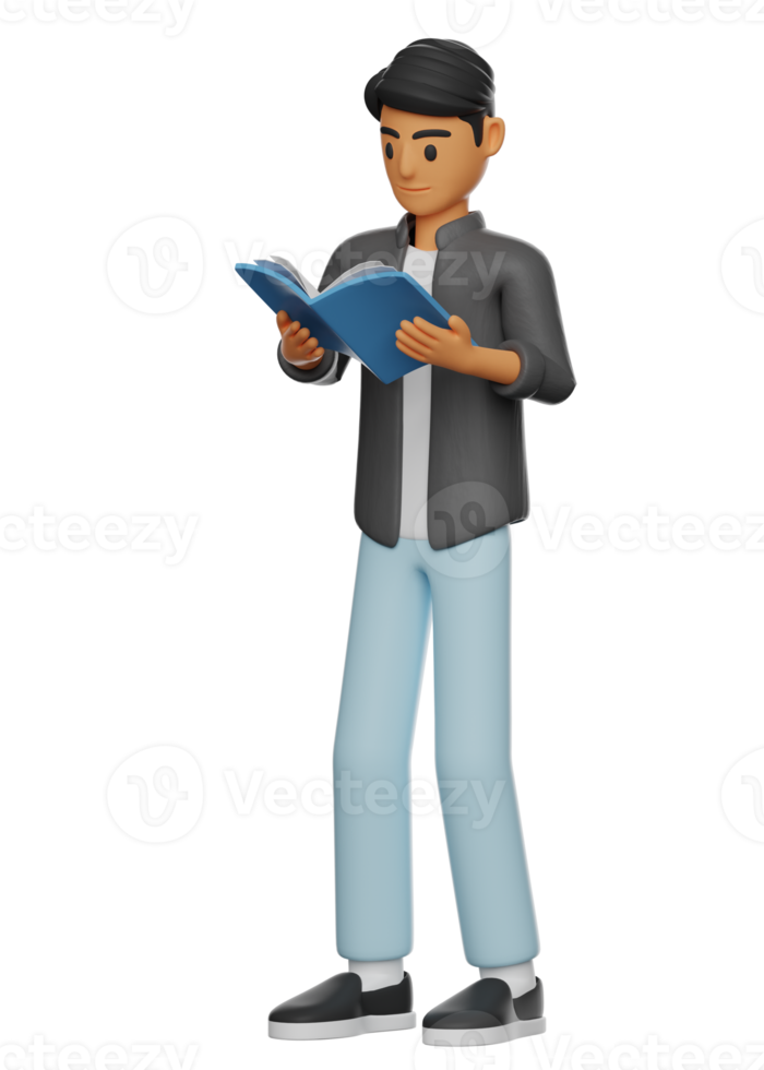 3D illustration of man posing reading png